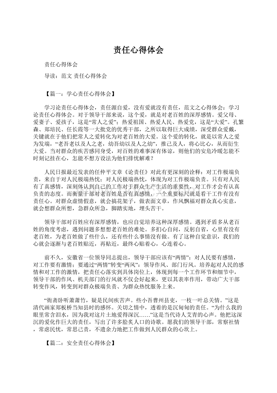 责任心得体会Word文档下载推荐.docx