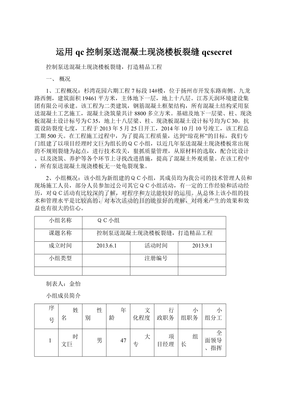 运用qc控制泵送混凝土现浇楼板裂缝qcsecretWord文档下载推荐.docx