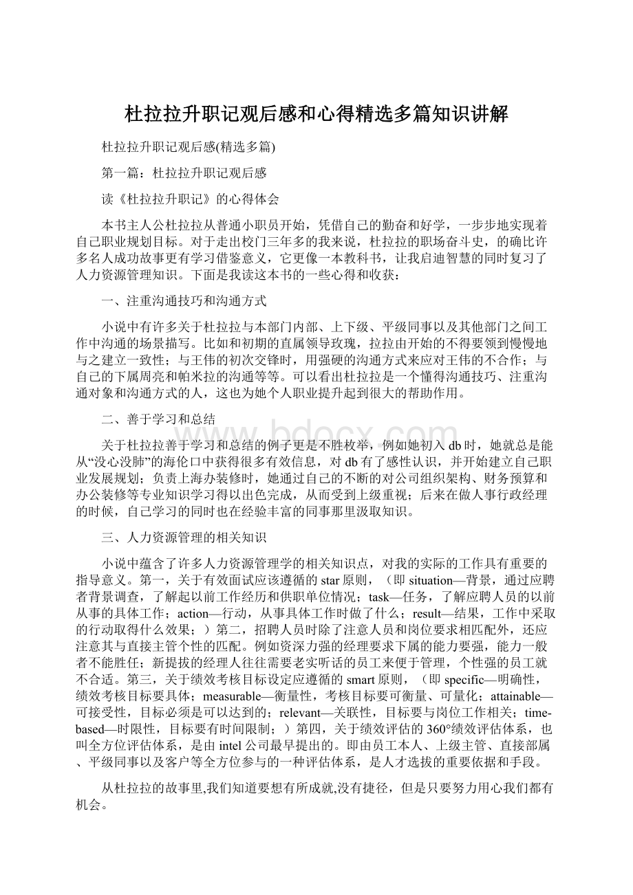 杜拉拉升职记观后感和心得精选多篇知识讲解Word文档格式.docx