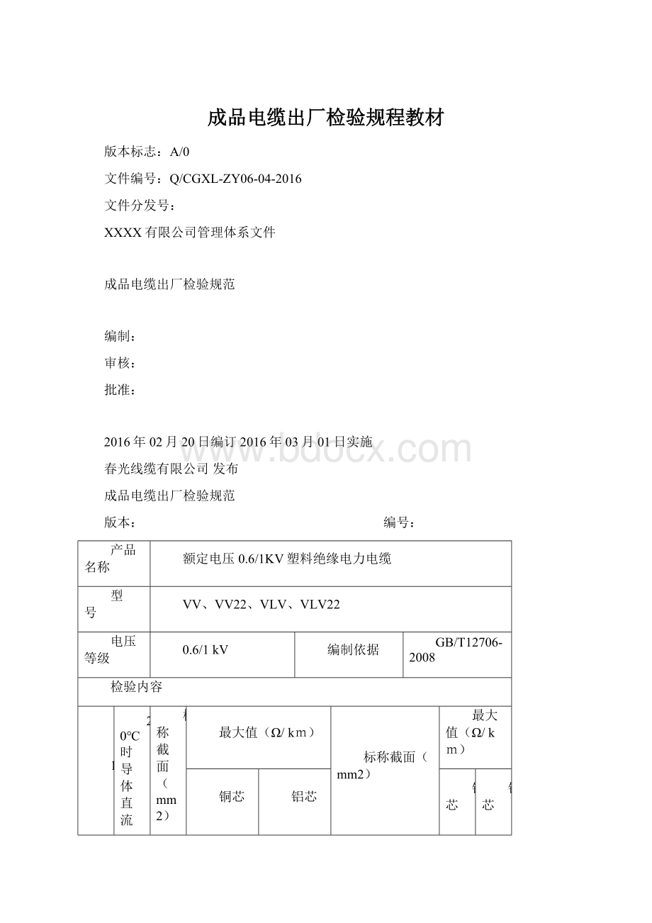 成品电缆出厂检验规程教材Word下载.docx