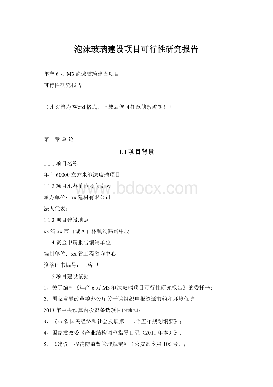 泡沫玻璃建设项目可行性研究报告.docx_第1页