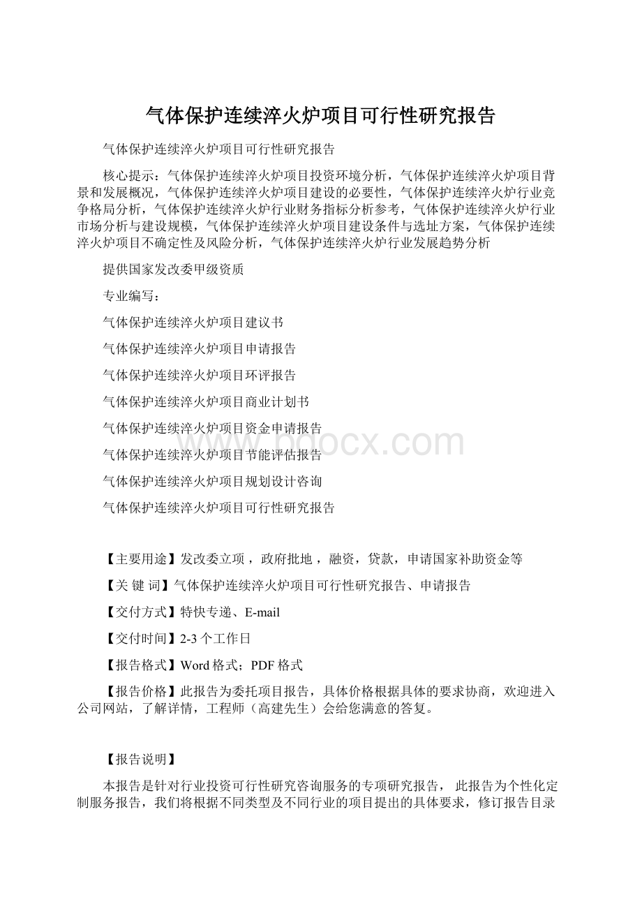 气体保护连续淬火炉项目可行性研究报告Word文档格式.docx