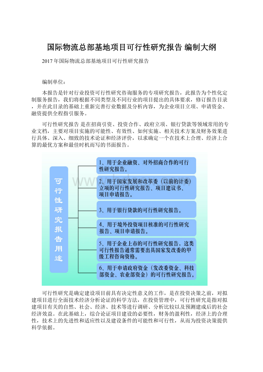 国际物流总部基地项目可行性研究报告 编制大纲Word下载.docx