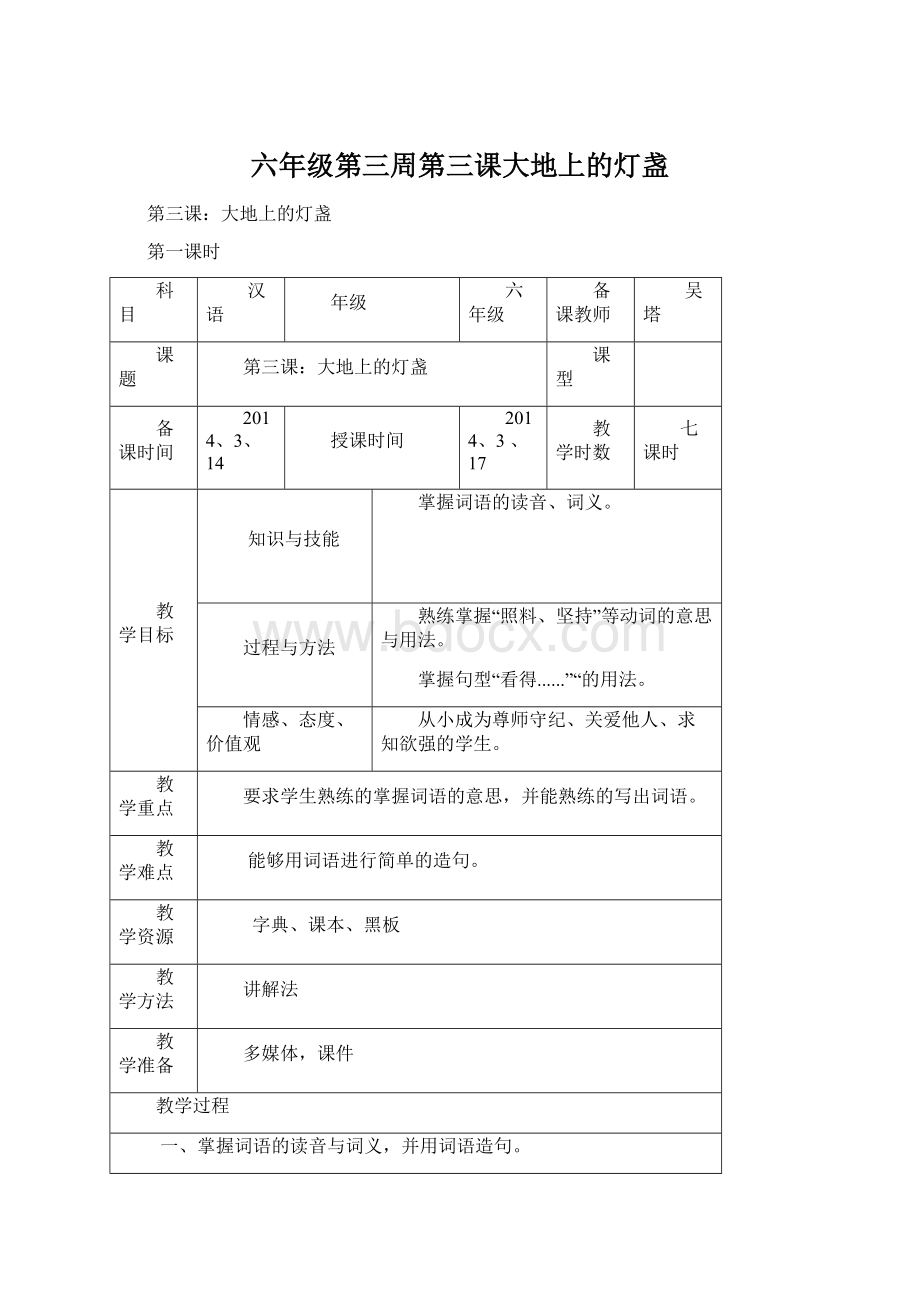 六年级第三周第三课大地上的灯盏.docx