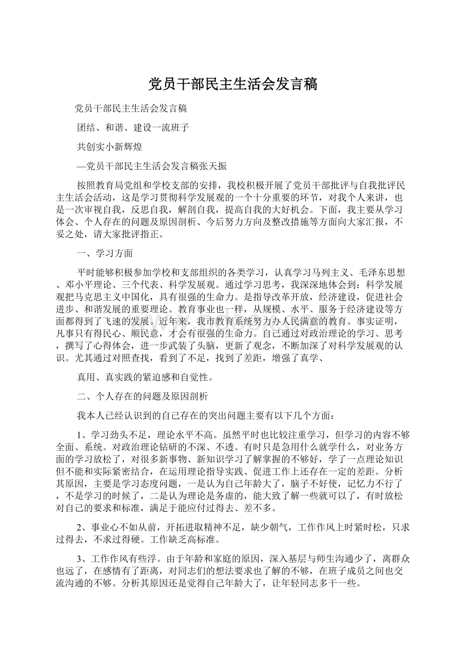 党员干部民主生活会发言稿.docx