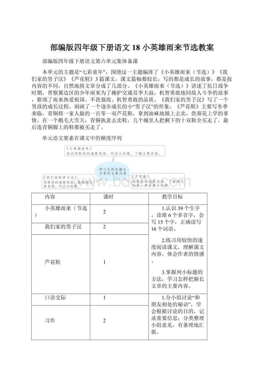 部编版四年级下册语文18 小英雄雨来节选教案文档格式.docx_第1页