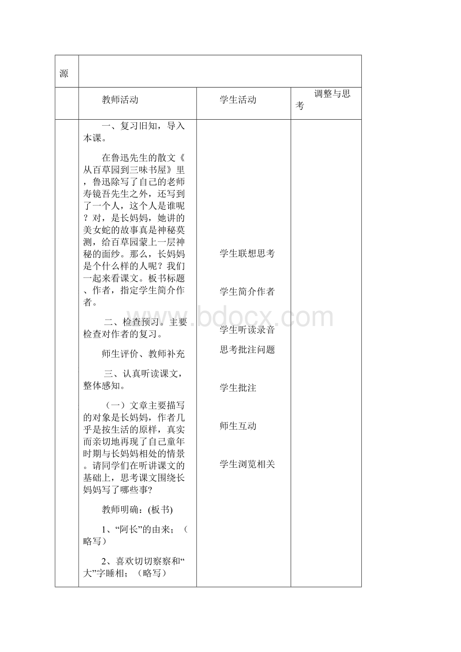 《阿长与山海经》表格教学活动设计Word文档格式.docx_第2页