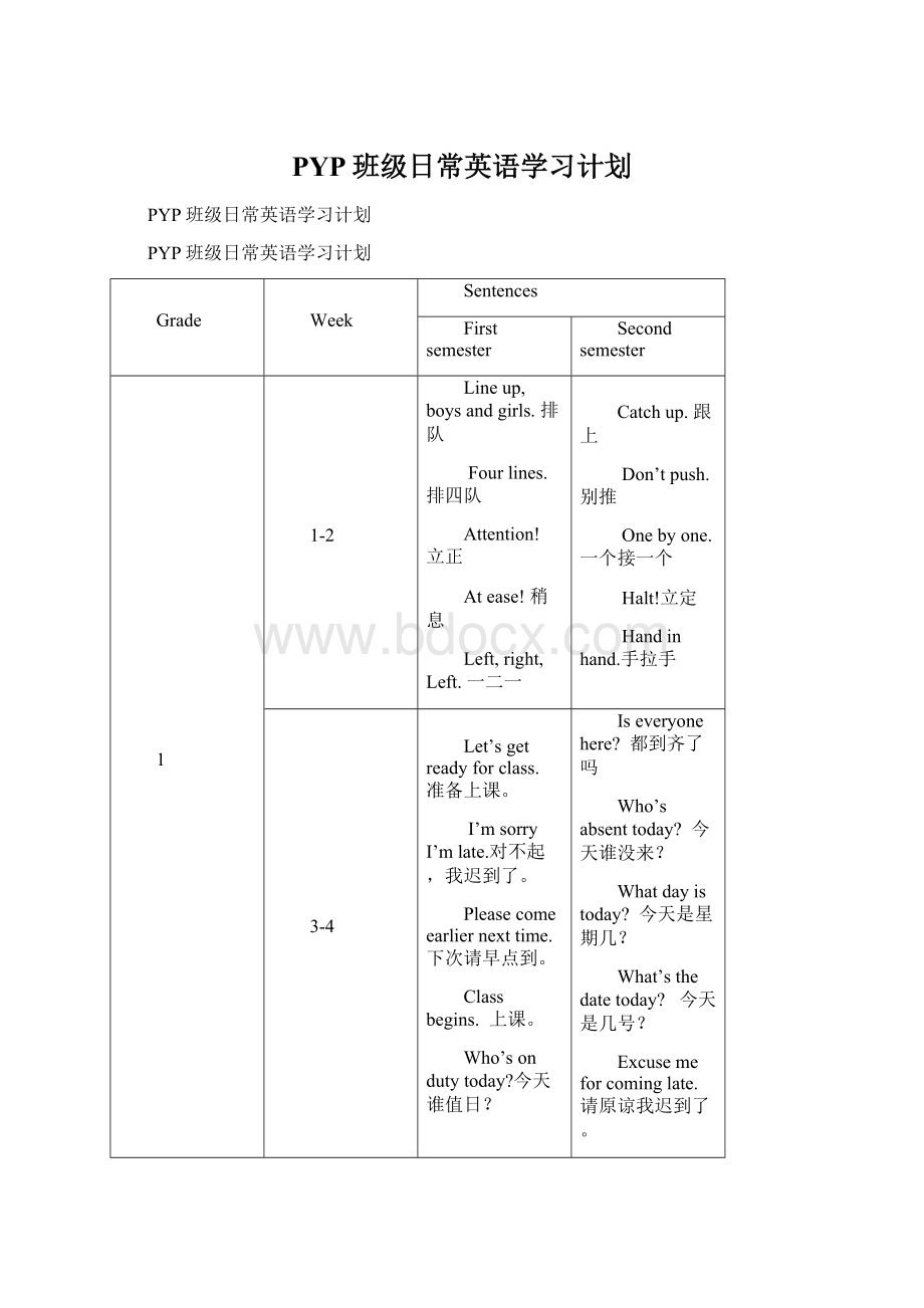 PYP班级日常英语学习计划Word格式.docx