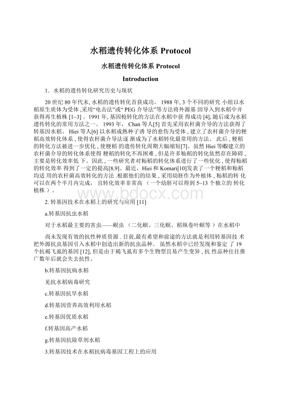 水稻遗传转化体系Protocol.docx