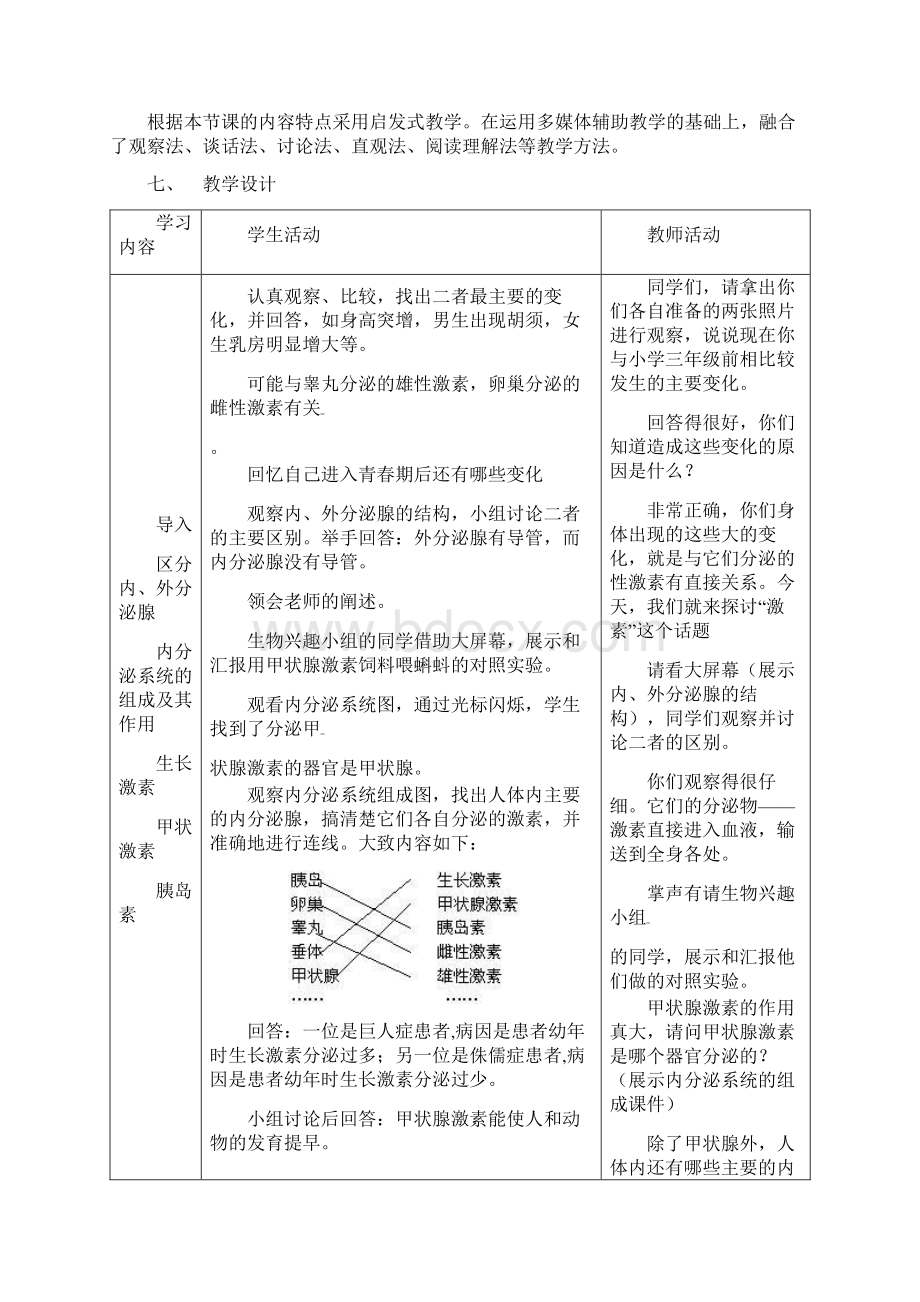 春七年级生物下册123《激素调节》教案新版北师大版.docx_第2页