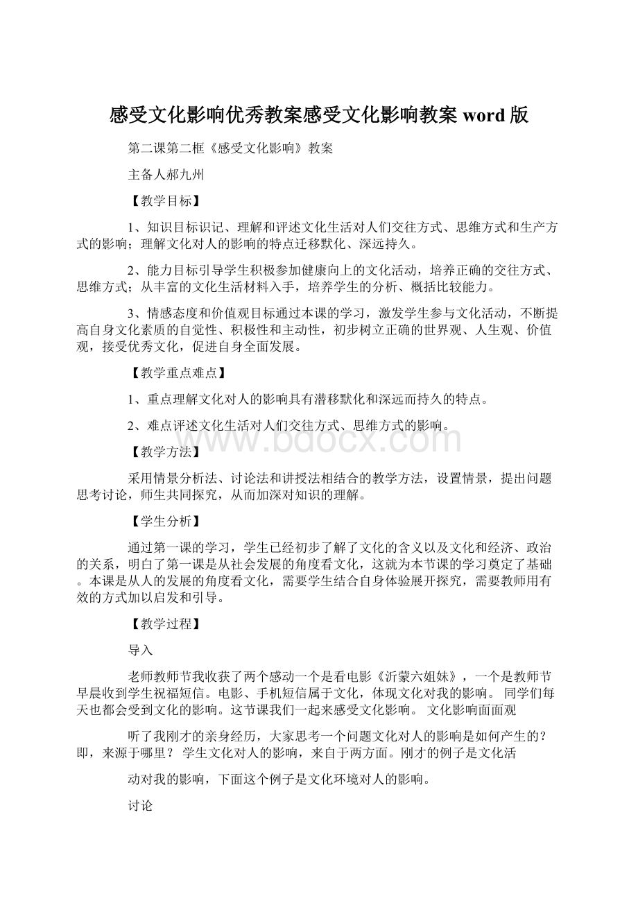 感受文化影响优秀教案感受文化影响教案word版.docx