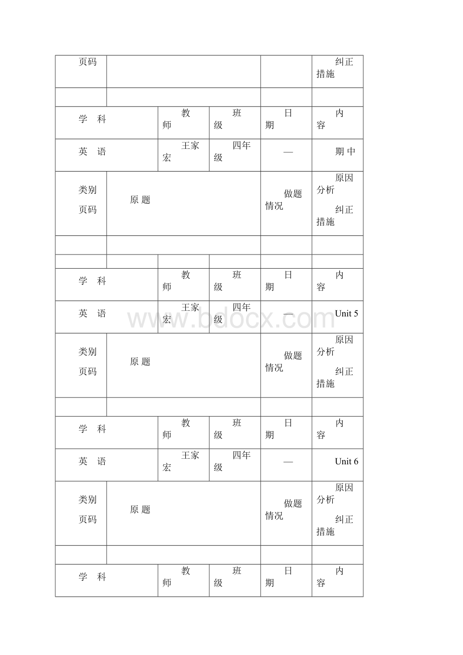 英语作业批改记录表单元为汇总 A4.docx_第3页