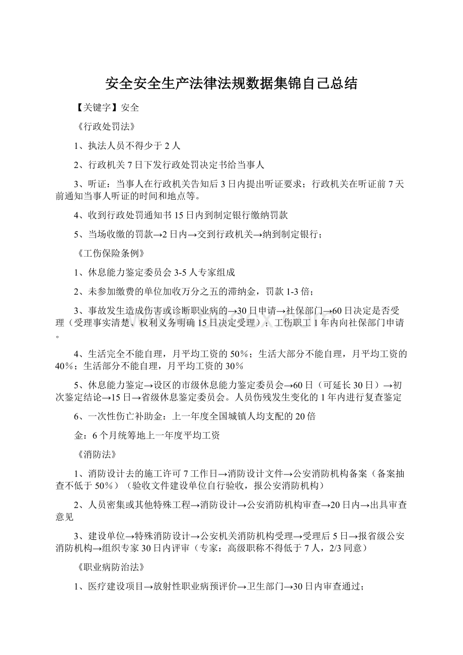 安全安全生产法律法规数据集锦自己总结文档格式.docx_第1页