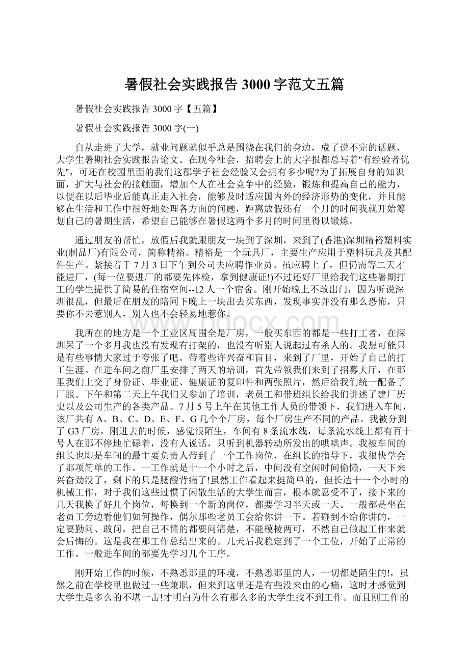 暑假社会实践报告3000字范文五篇Word格式文档下载.docx