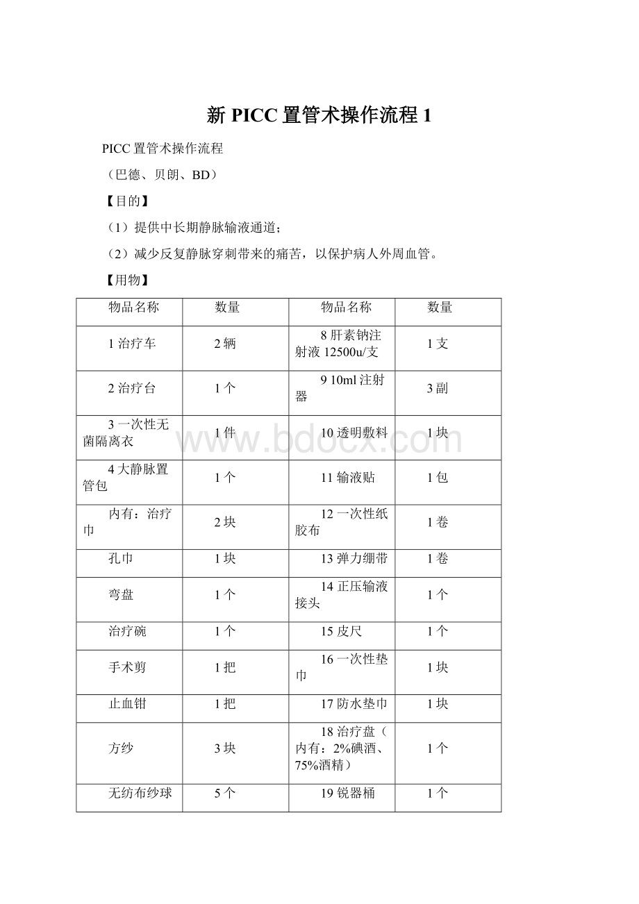 新PICC置管术操作流程1Word下载.docx