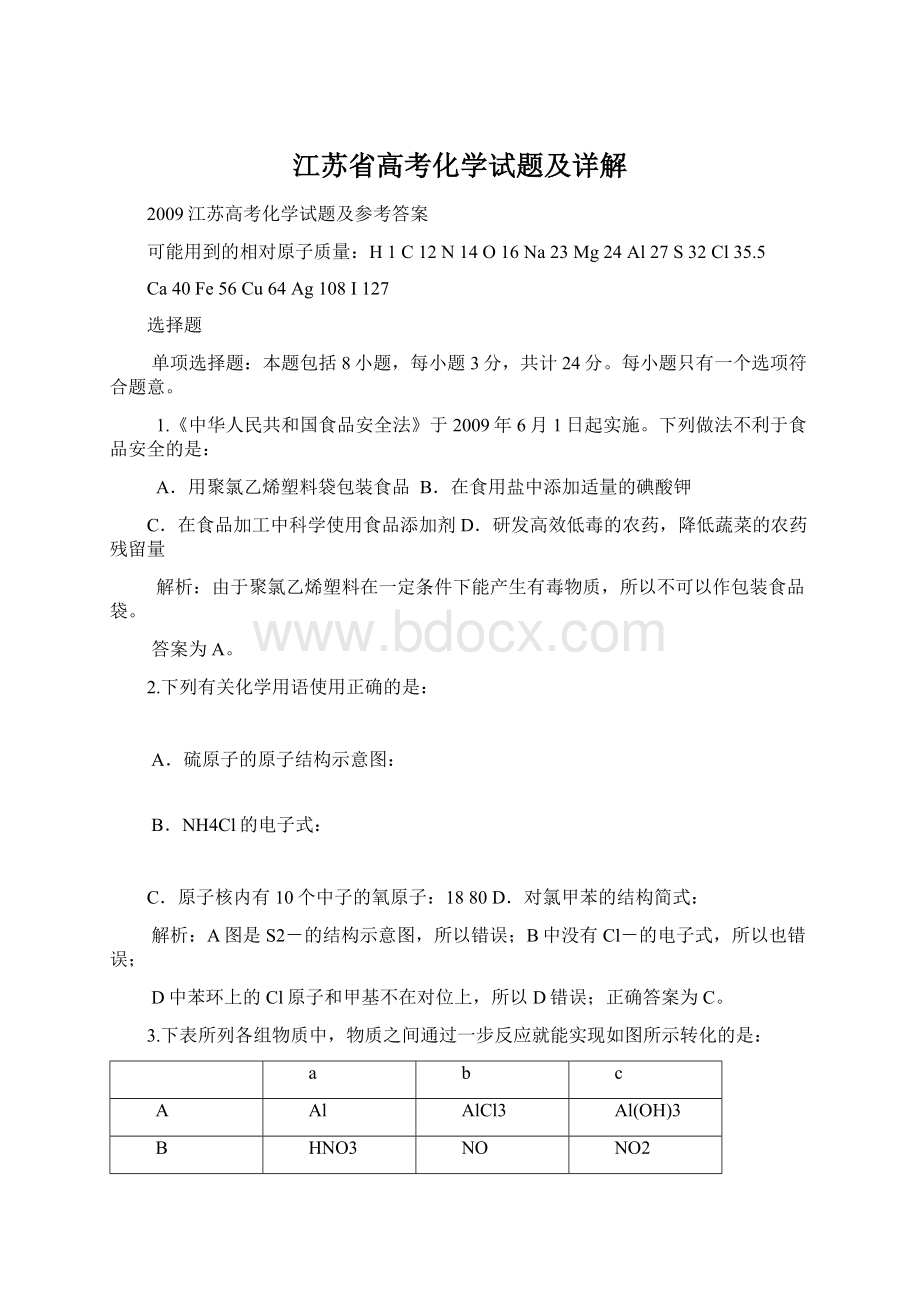 江苏省高考化学试题及详解Word文件下载.docx