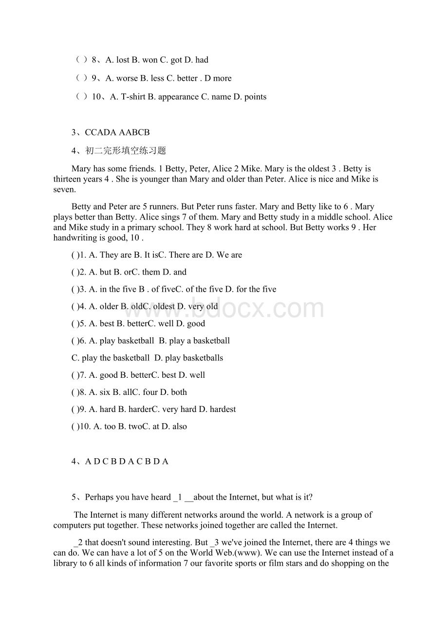 初二英语完形填空十篇含答案Word文档下载推荐.docx_第3页