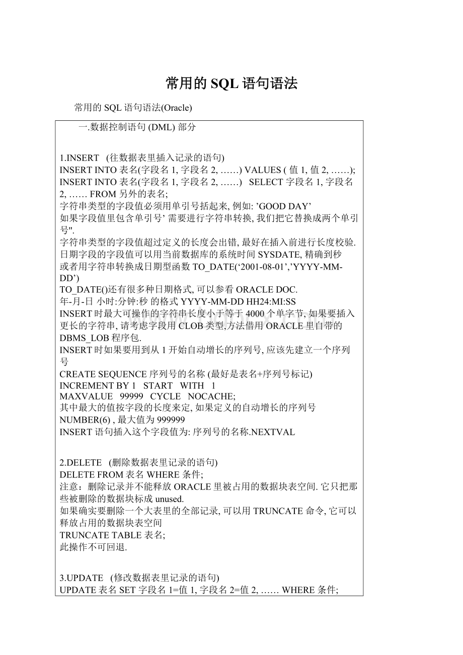 常用的SQL语句语法Word文档下载推荐.docx_第1页