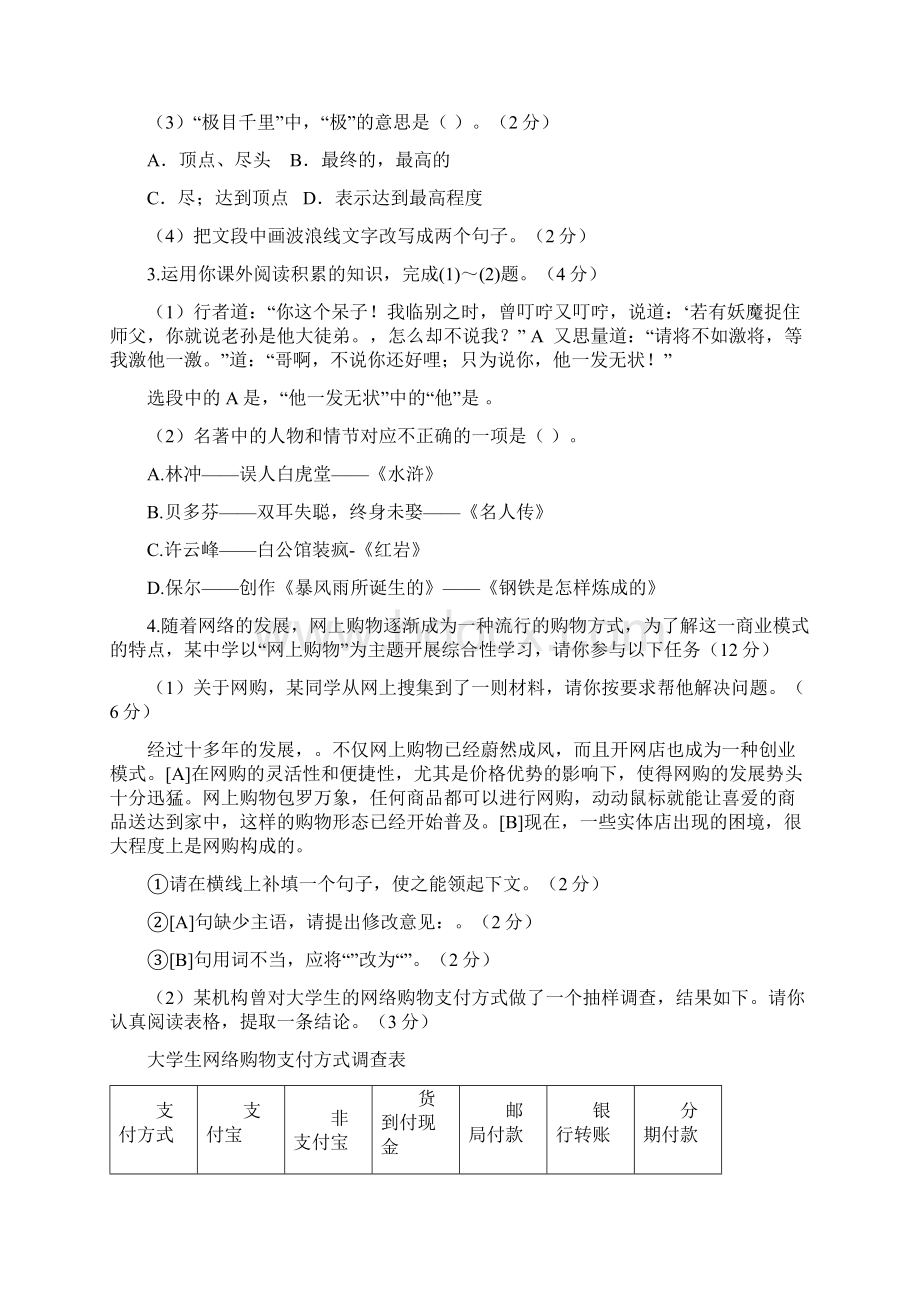 安徽省安庆市桐城二中届九年级语文下学期第三次模拟考试试题.docx_第2页