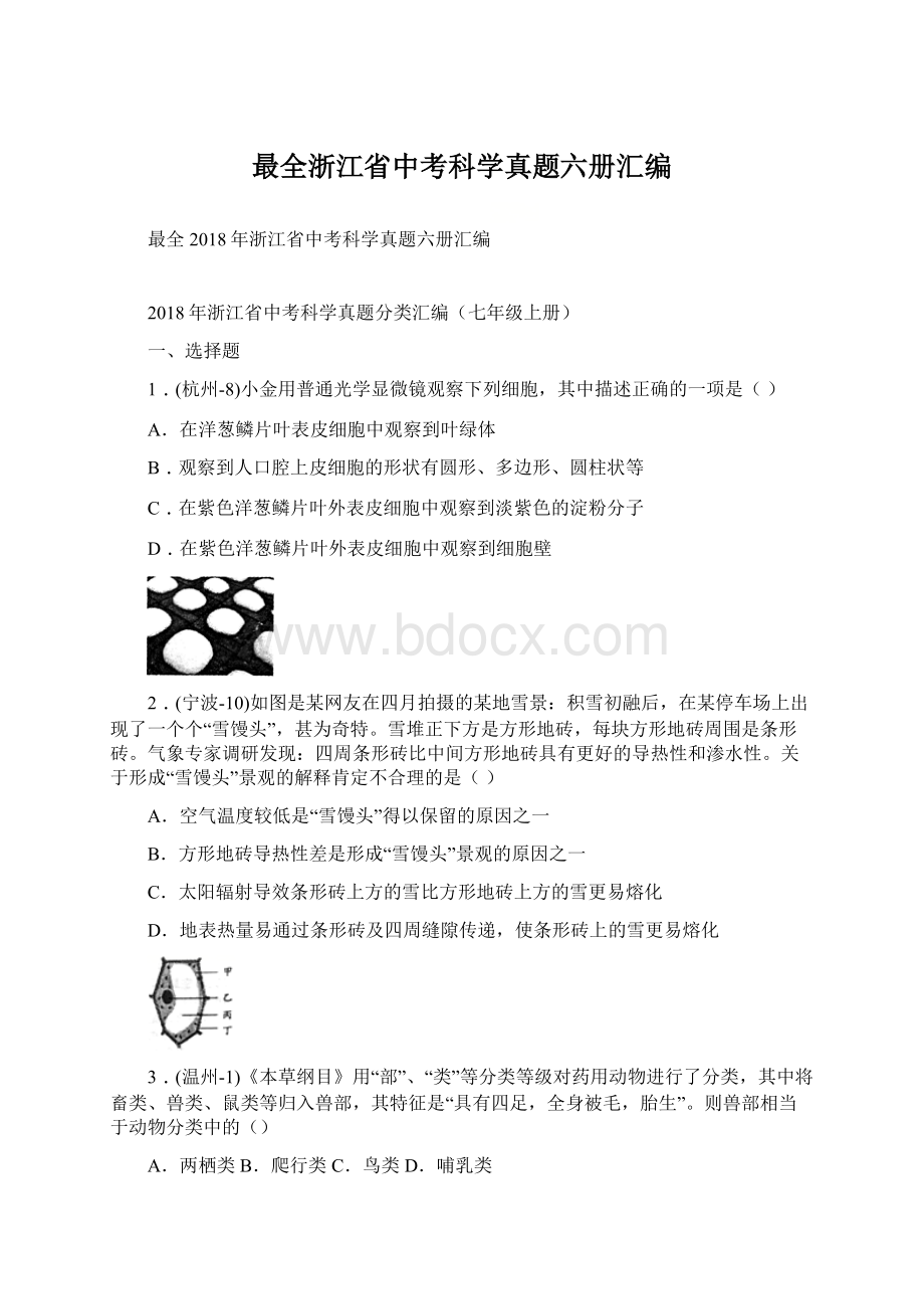 最全浙江省中考科学真题六册汇编.docx