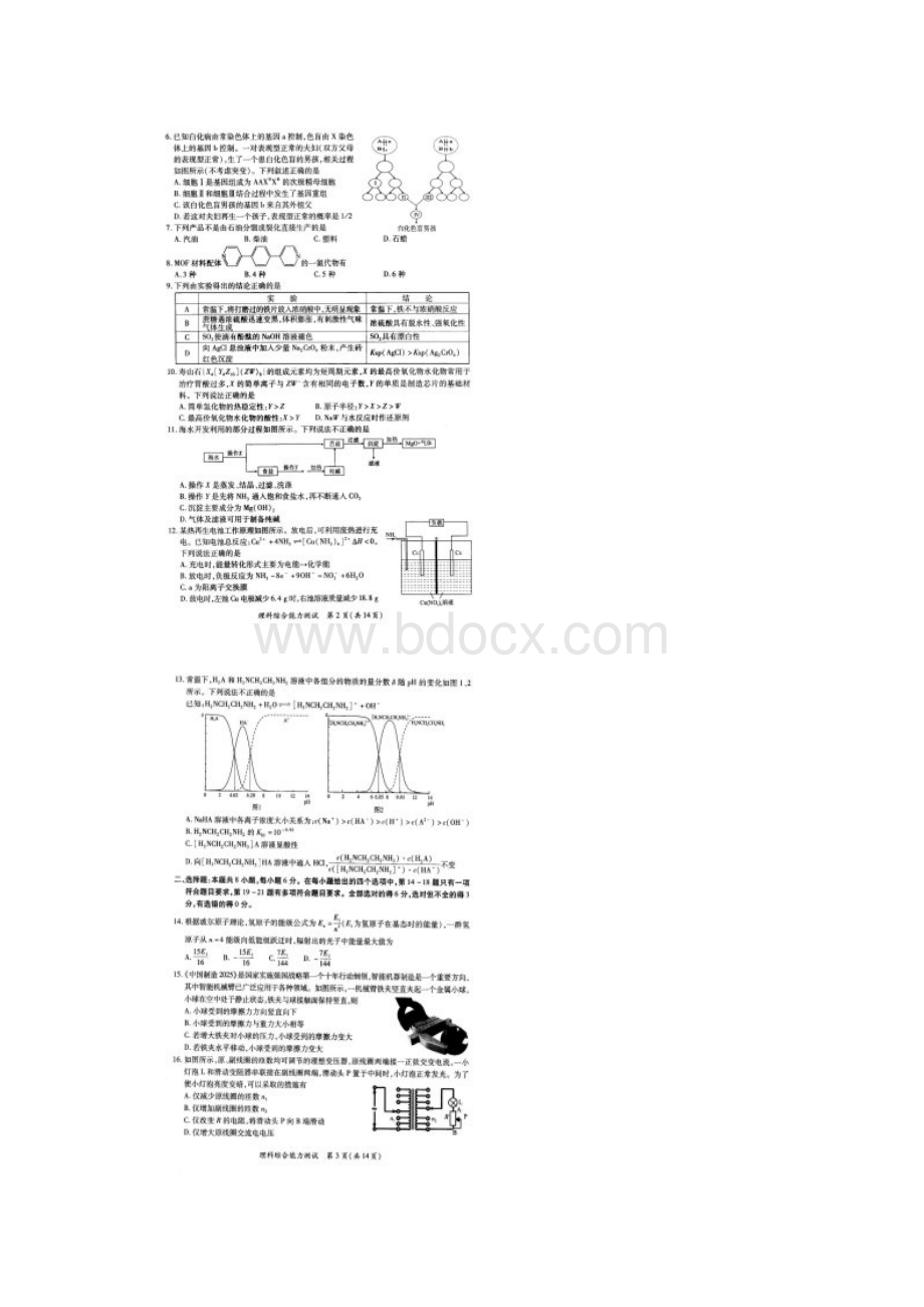 福建省厦门市届高中毕业班第二次质量检查理科综合试题含答案Word格式.docx_第2页