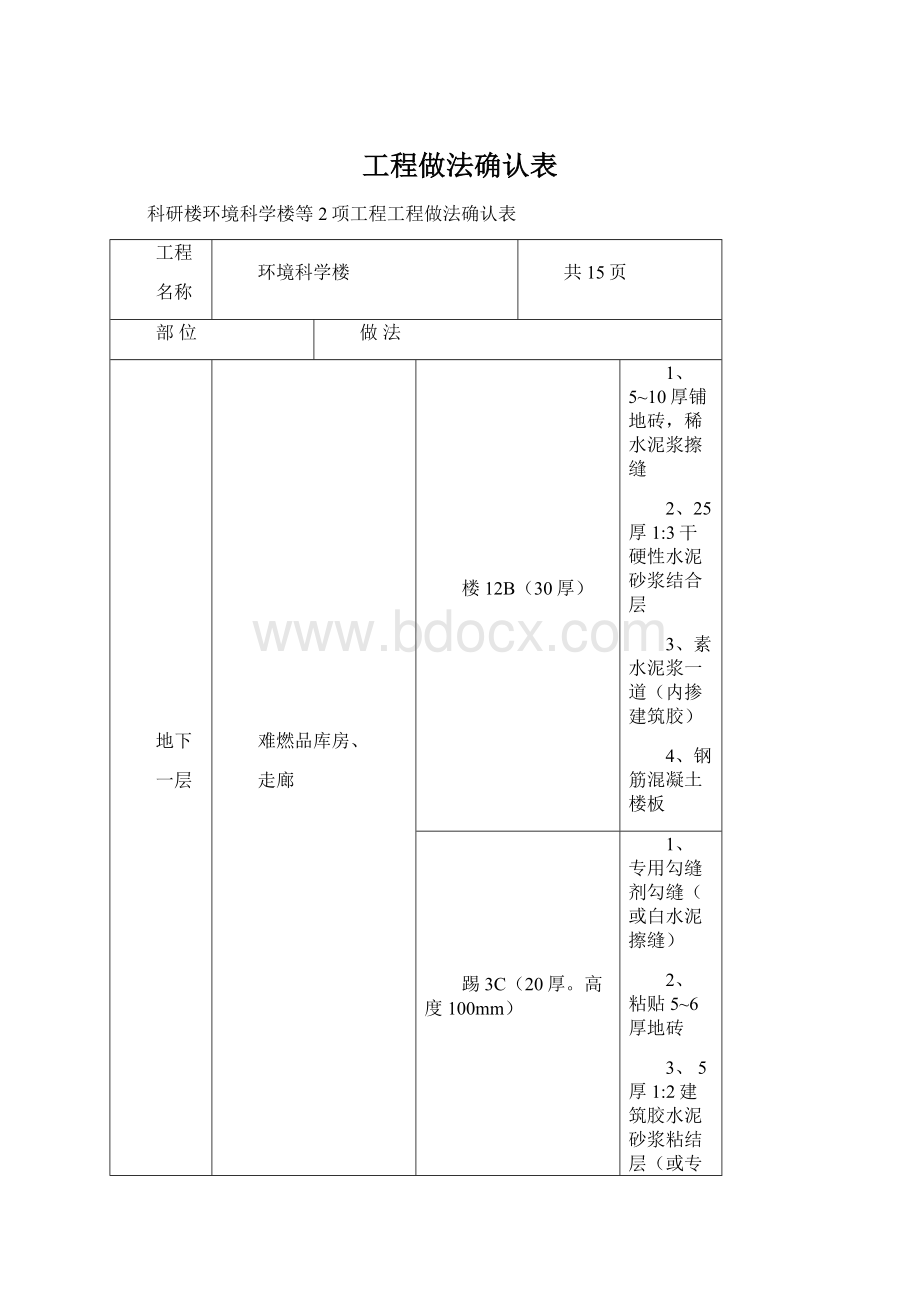 工程做法确认表Word文件下载.docx