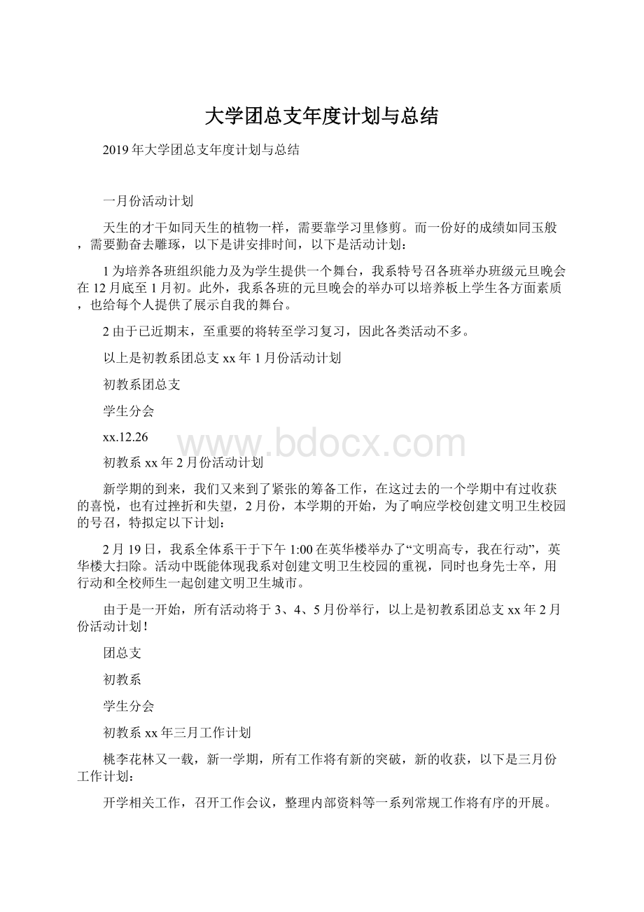 大学团总支年度计划与总结Word文档下载推荐.docx