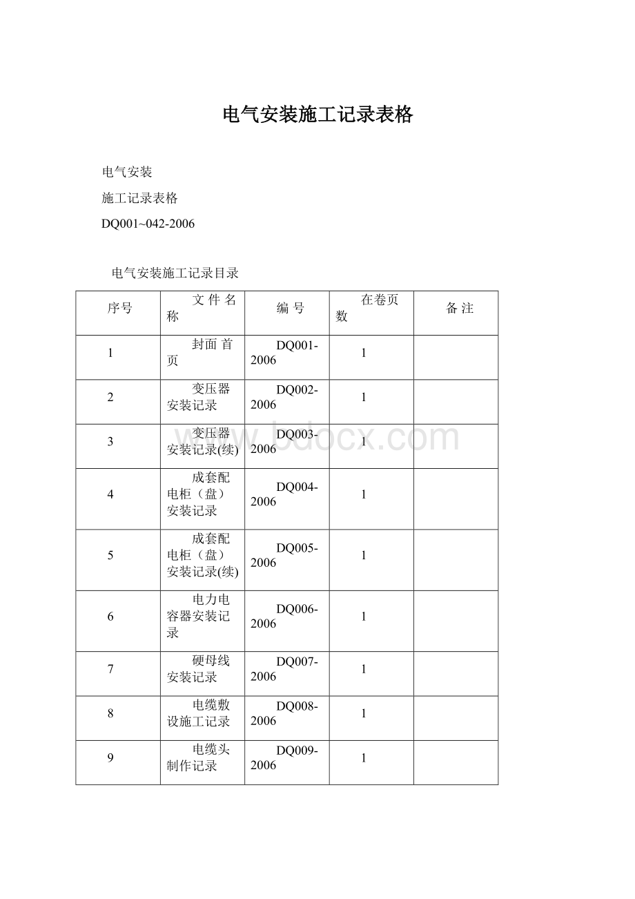 电气安装施工记录表格Word格式文档下载.docx_第1页