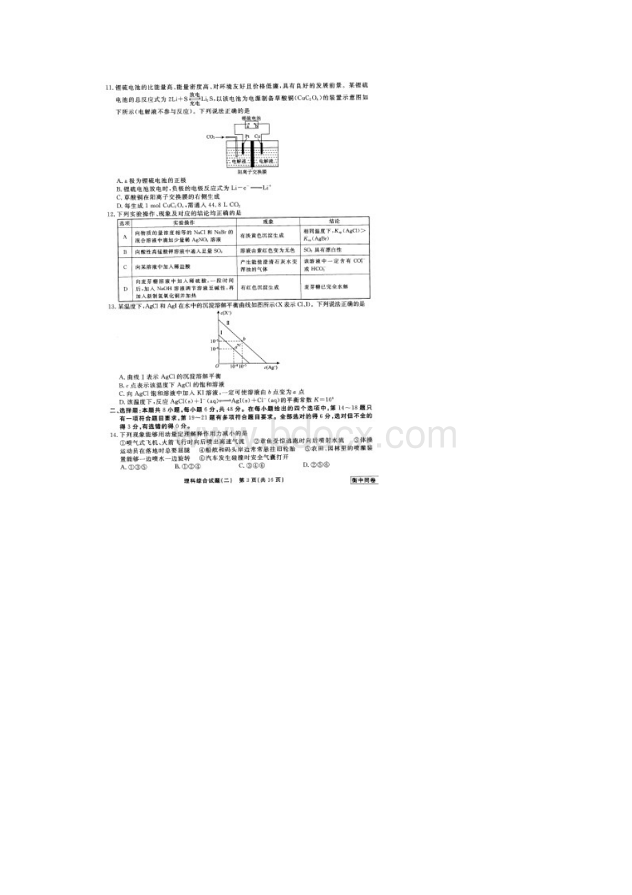 衡中同卷信息卷届高三理科综合普通高校招生全国统考模拟试题二扫描版.docx_第3页