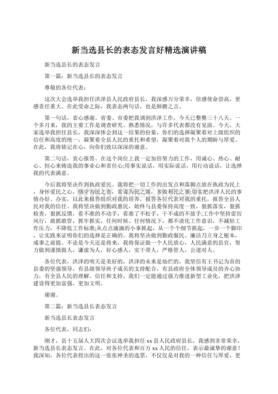 新当选县长的表态发言好精选演讲稿.docx