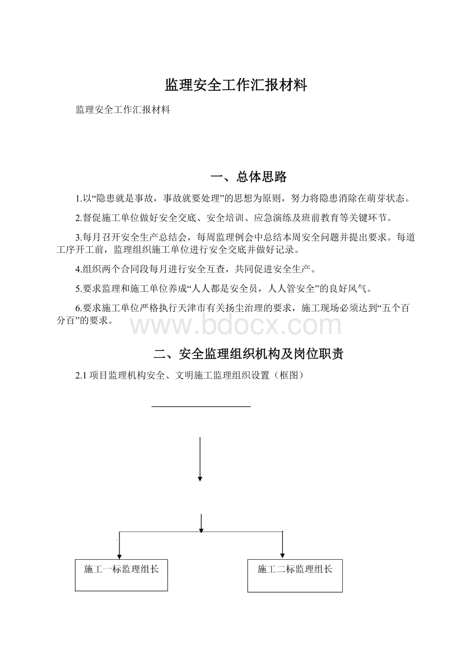 监理安全工作汇报材料Word下载.docx