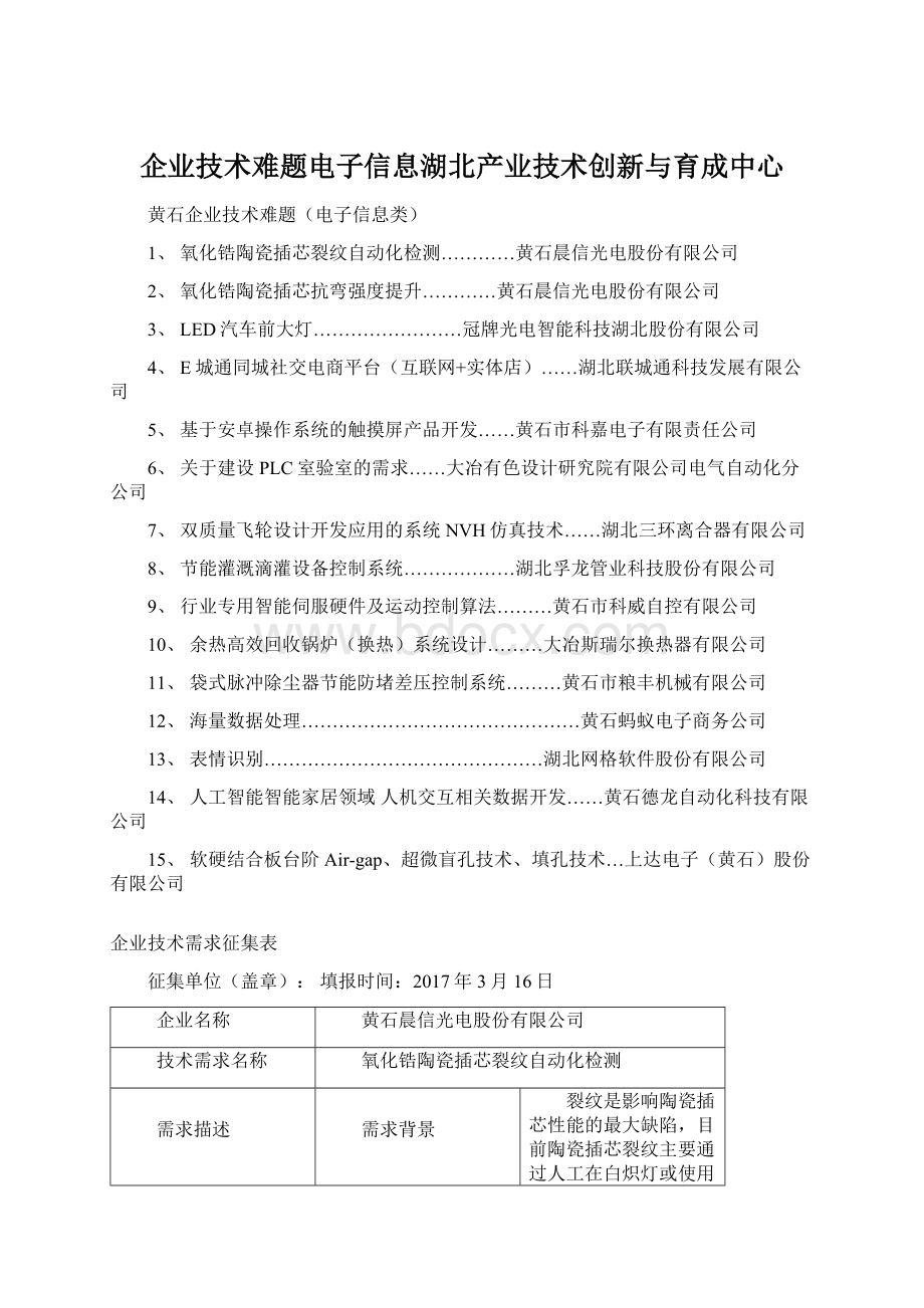 企业技术难题电子信息湖北产业技术创新与育成中心文档格式.docx