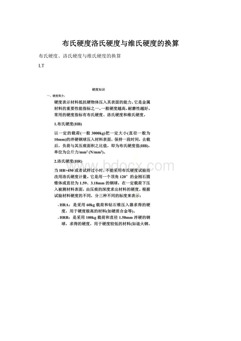 布氏硬度洛氏硬度与维氏硬度的换算Word格式文档下载.docx_第1页