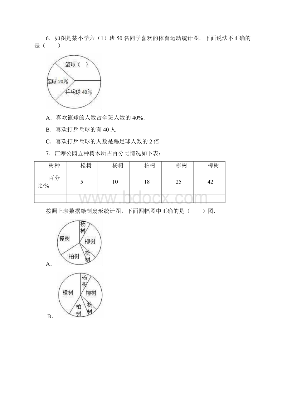 人教版学年六年级数学第一学期 第7章 扇形统计图 单元测试题含答案.docx_第3页