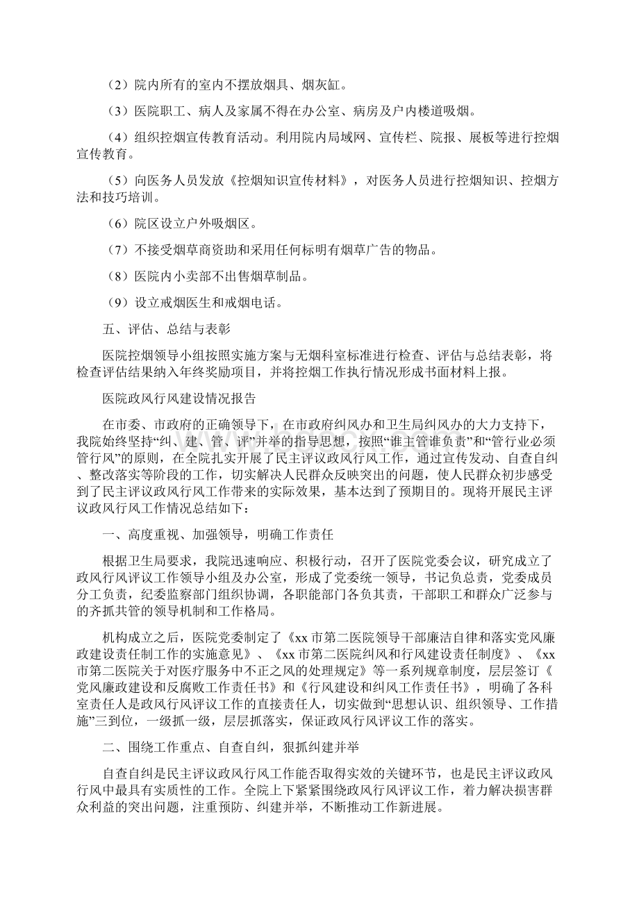 医院控烟工作实施方案与医院政风行风建设情况报告汇编.docx_第2页