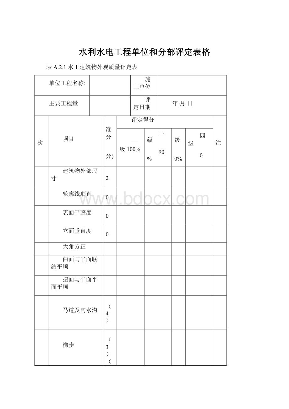 水利水电工程单位和分部评定表格Word文件下载.docx