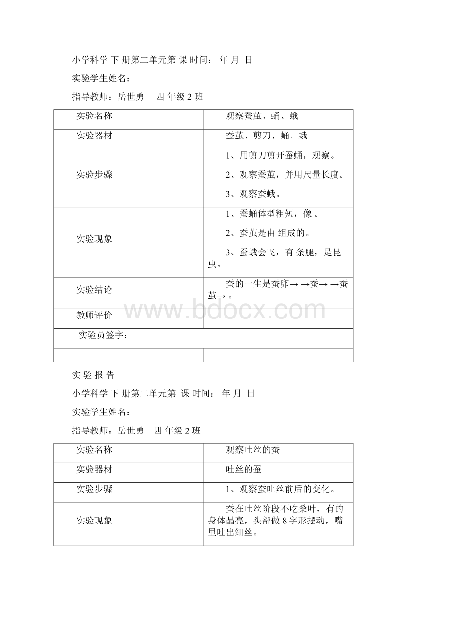 苏教版四年级下册苏教版实验报告单Word文档格式.docx_第3页