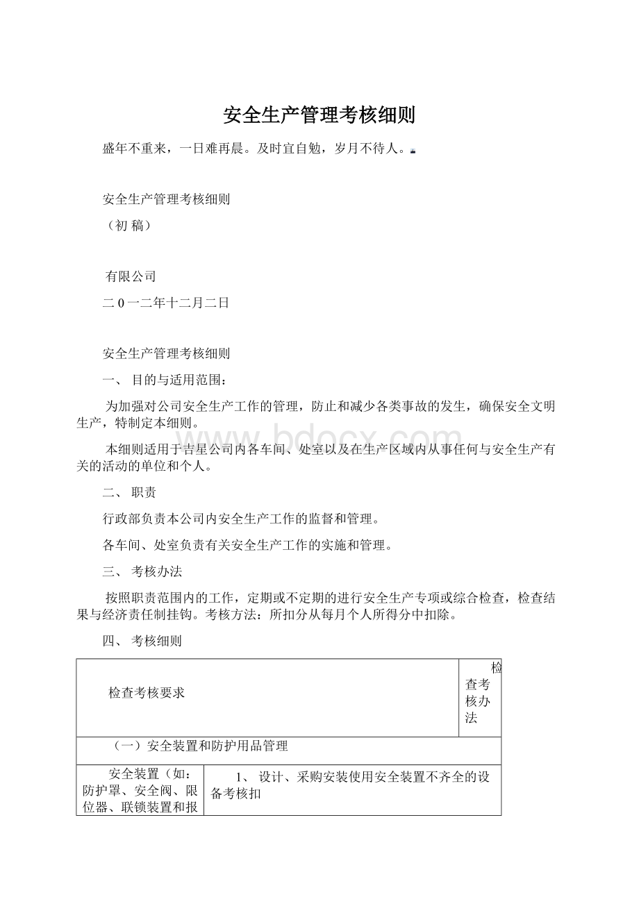 安全生产管理考核细则Word文档格式.docx_第1页