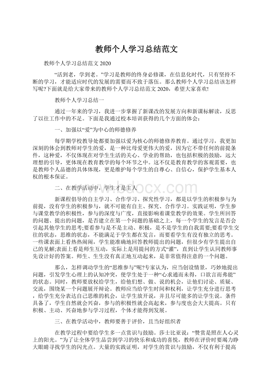 教师个人学习总结范文.docx