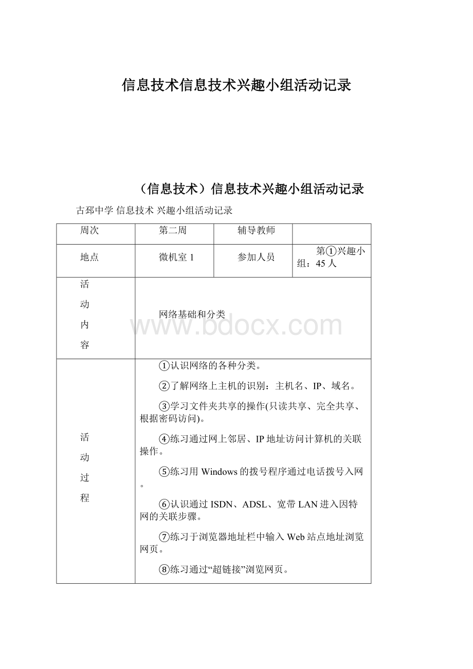 信息技术信息技术兴趣小组活动记录Word格式.docx_第1页