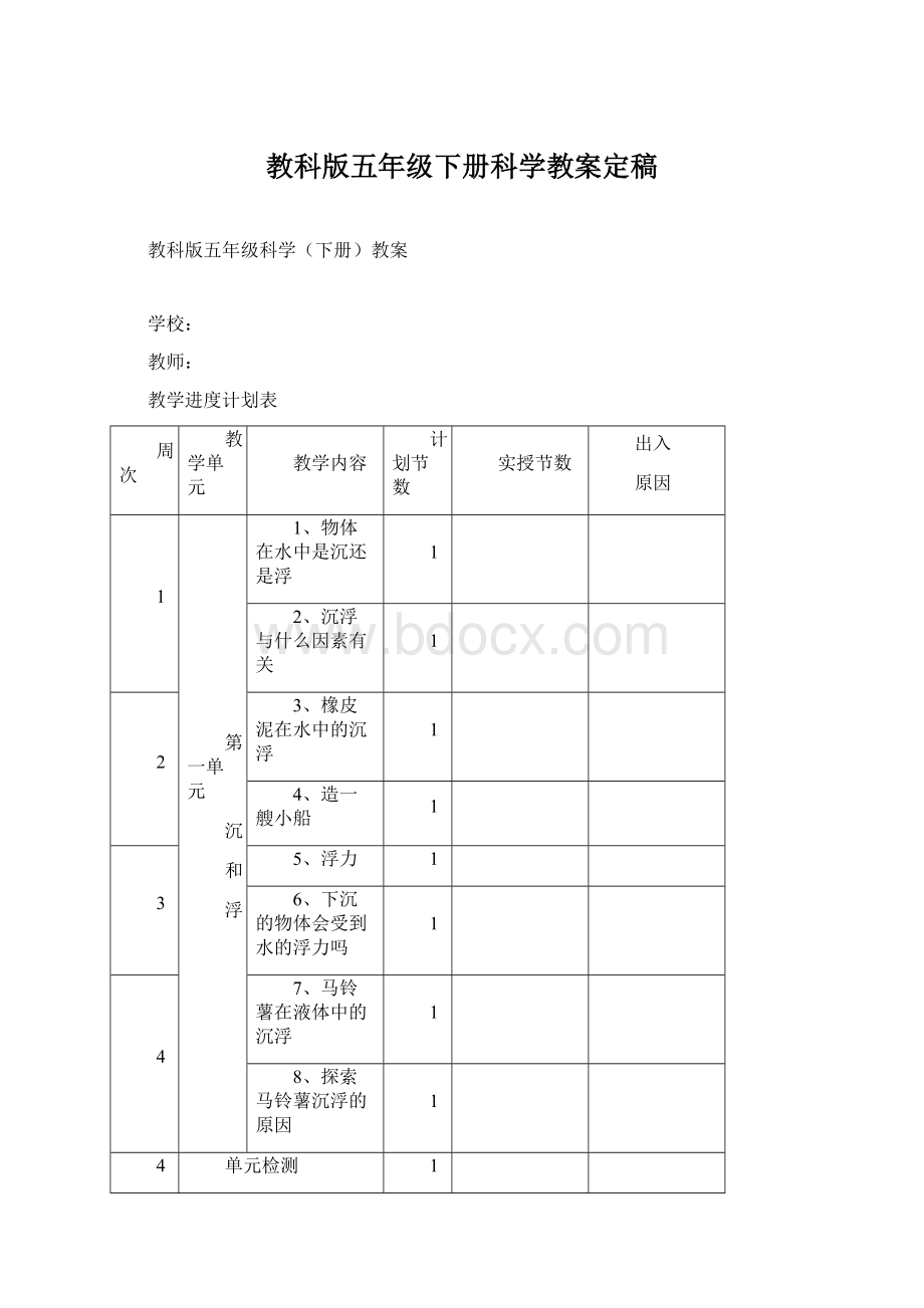 教科版五年级下册科学教案定稿.docx_第1页