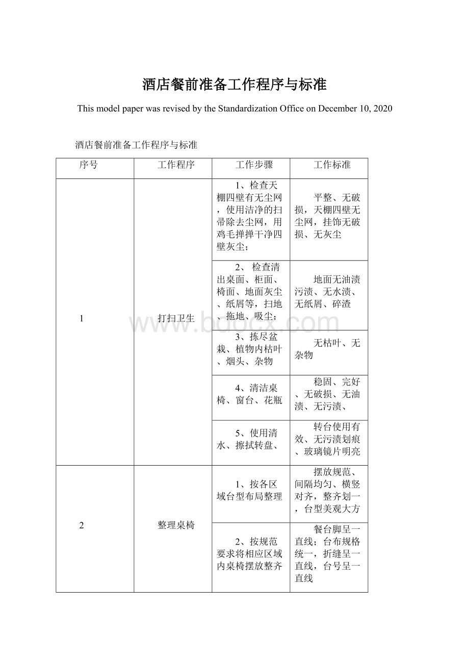 酒店餐前准备工作程序与标准Word格式文档下载.docx_第1页