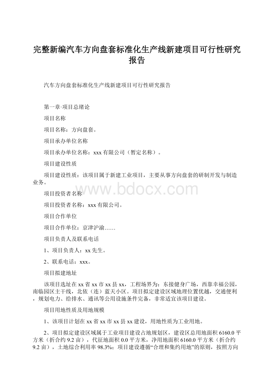 完整新编汽车方向盘套标准化生产线新建项目可行性研究报告Word下载.docx