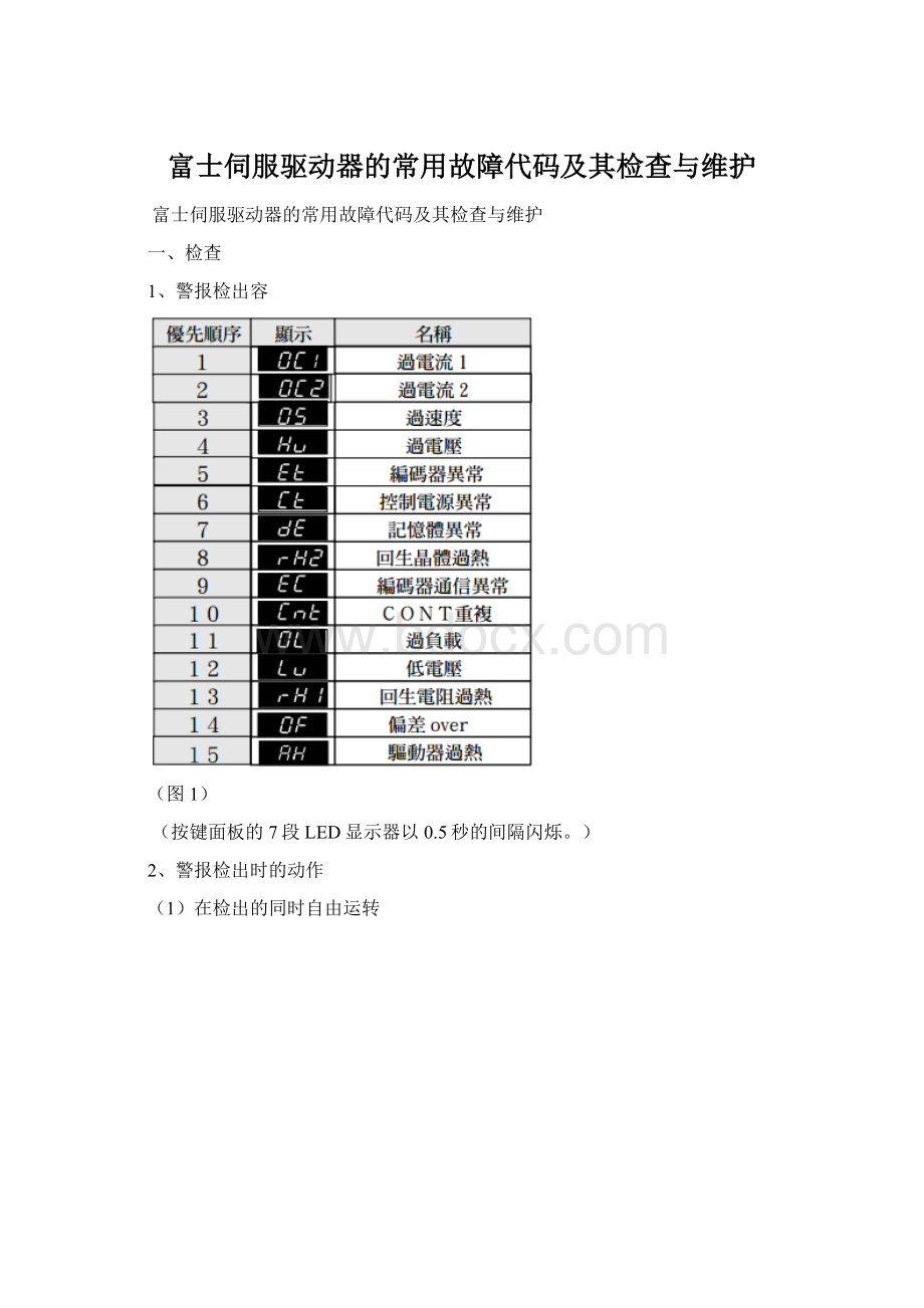 富士伺服驱动器的常用故障代码及其检查与维护.docx_第1页