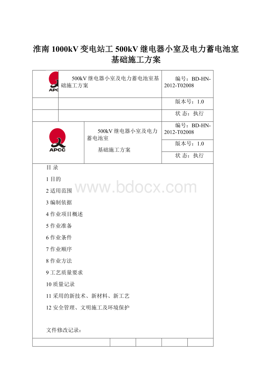 淮南1000kV变电站工500kV继电器小室及电力蓄电池室基础施工方案.docx