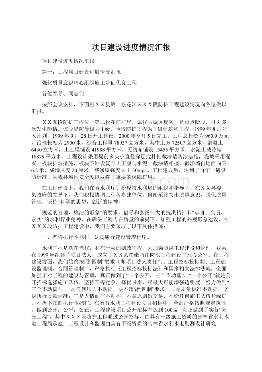 项目建设进度情况汇报文档格式.docx