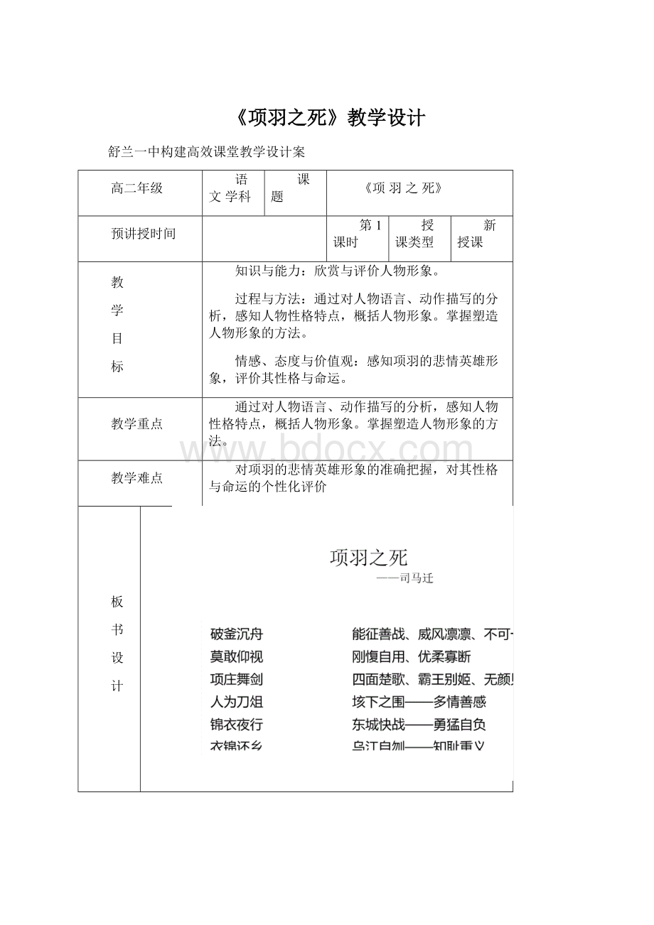 《项羽之死》教学设计Word文件下载.docx_第1页