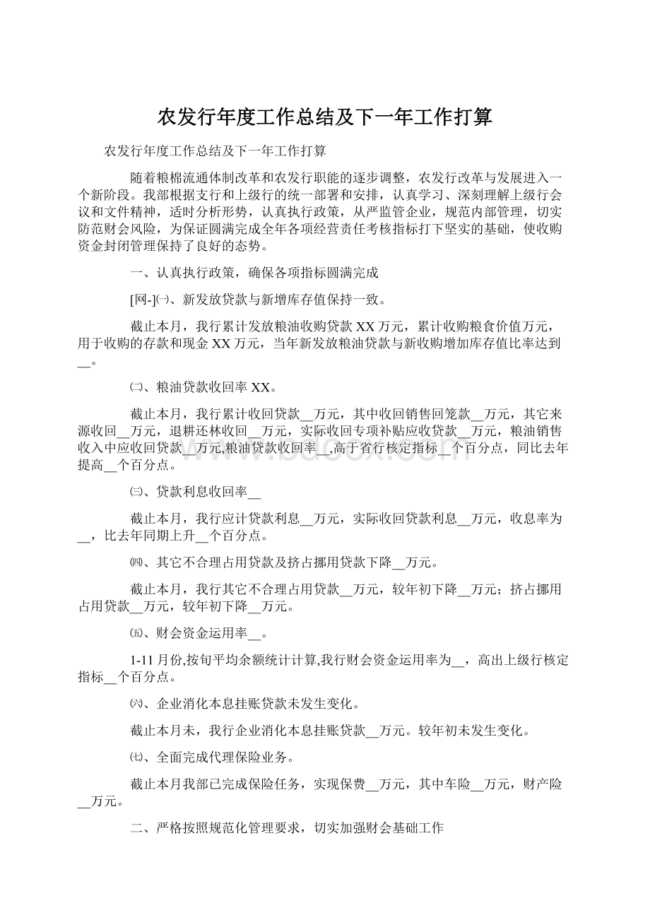 农发行年度工作总结及下一年工作打算.docx