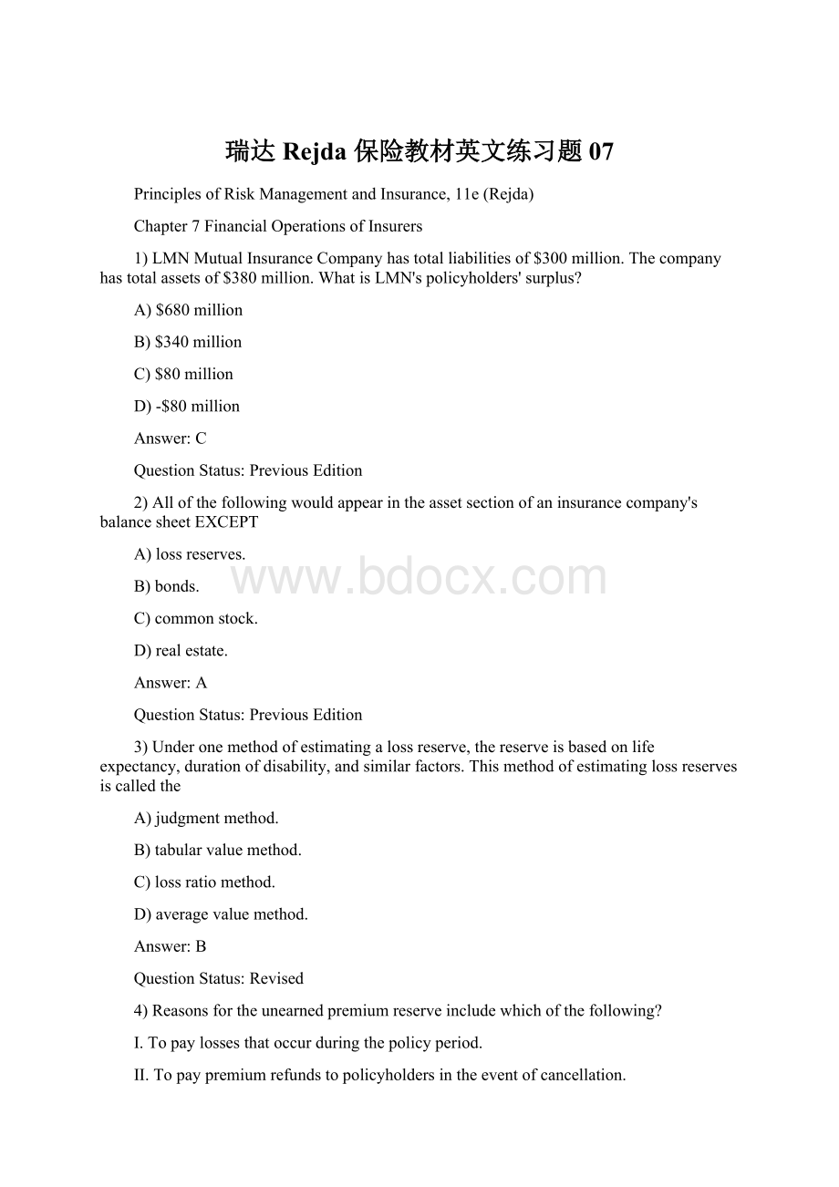 瑞达 Rejda 保险教材英文练习题07Word格式文档下载.docx_第1页