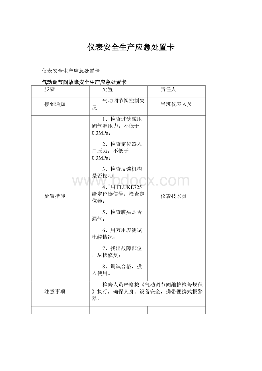 仪表安全生产应急处置卡.docx_第1页